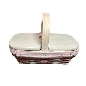 Longaberger Basket Classic Horizon of Hope Lid w/Liner Pink Whitewashed 2000 VTG